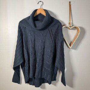 Chunky Braided Cable Stitch Knit Turtleneck Academia Cottagecore Sweater LARGE